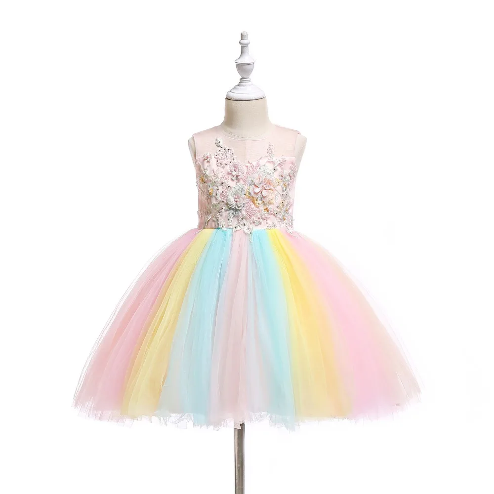 

Girl Rainbow Dress Party Princess Summer for Teenage 4 6 8 10 14 16 Years Pageant Chilren Clothing Dresses for Evening Dresses