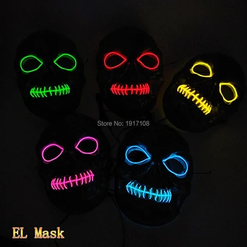 

Wholesale Glowing Ghost Halloween mask 10 colors choose LED Mask Sound Activated EL wire mask Fashion mask for party Decoration