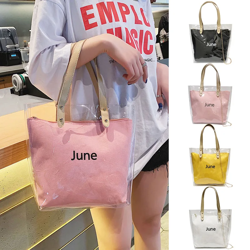 

Transparent Large-capacity Single Shoulder Bag Handbag 2 Pieces Set Bag for Women FC55
