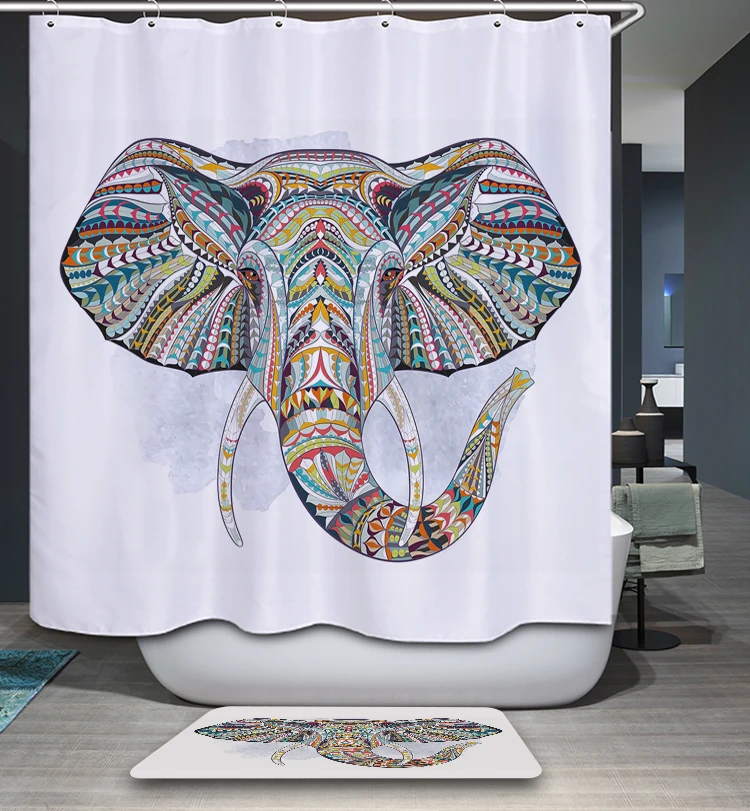 

Homing Colorful Indian Elephant Panda Mandala Flower Pattern Shower Curtain Polyester Waterproof Mildew Resistance Bath Curtain