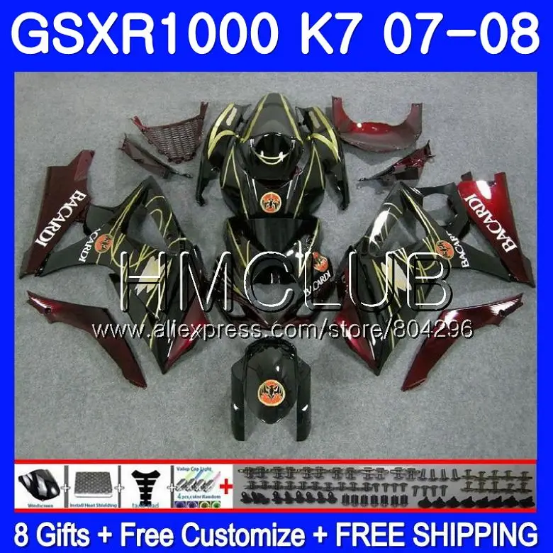 

Body For SUZUKI GSXR-1000 K7 GSX-R1000 GSXR 1000 07 08 35HM.21 GSXR1000 07 08 Bodywork GSX R1000 2007 2008 Fairing BACARDI bats