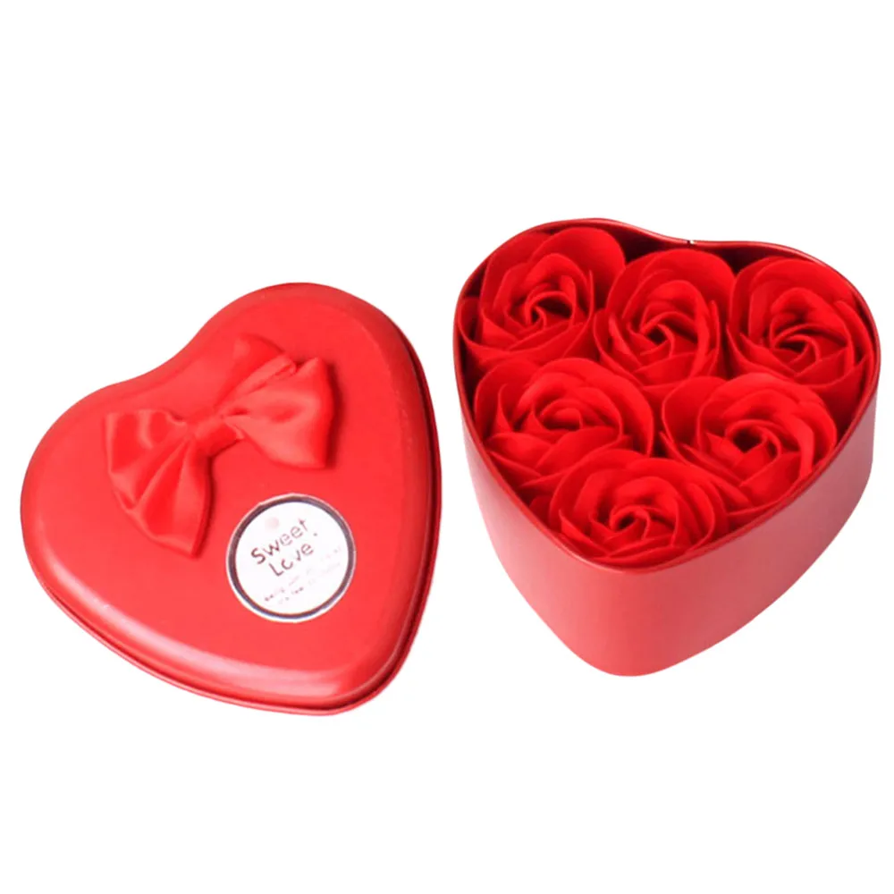 6 шт. сердце Ароматические для ванной тела лепесток розы мыло свадебное украшение подарок лучший с коробкой - Цвет: Red