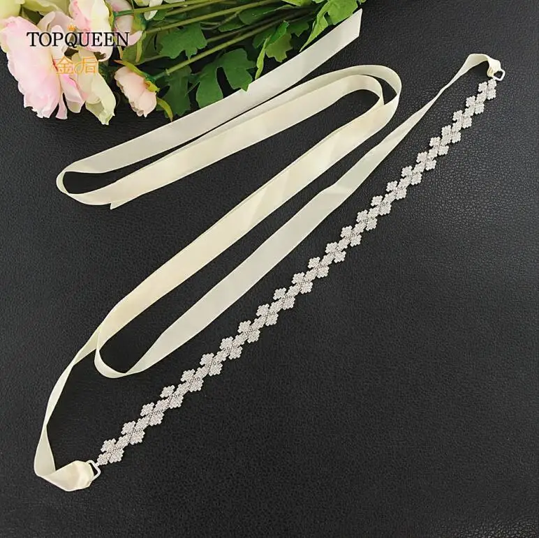ivory TOPQUEEN S55 свадебный пояс, стразы, пояс для свадебного платья, пояс с серебряными бриллиантами для вечернего платья, атласная лента, пояс из сплава - Цвет: ivory
