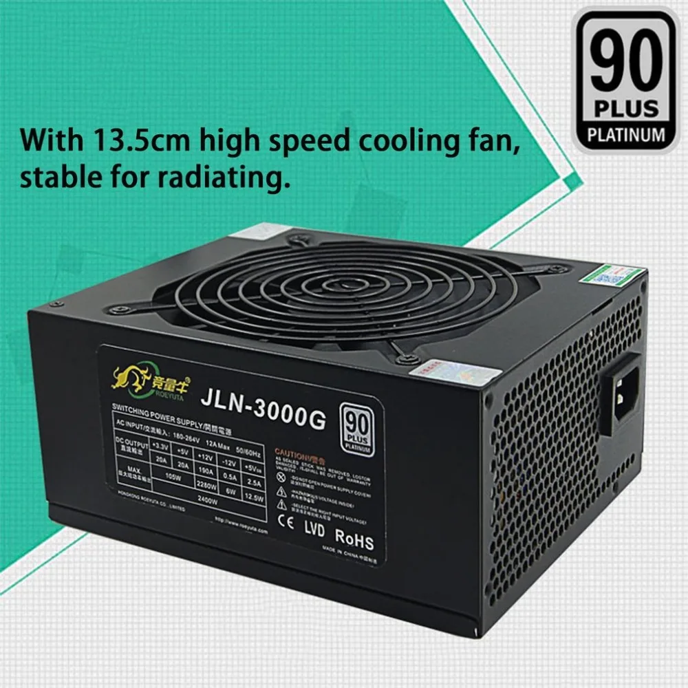 

Roeyuta 2400W High Efficiency Miner Mining Power Supply JLN-3000G for Ethereum for ETH with 230V Adjustable Multi-group Output
