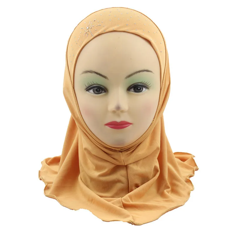 Красивые мусульманские хиджабы для девочек, мусульманские шали, красивые сверла, простой стиль, около 45 см, для девочек от 2 до 7 лет