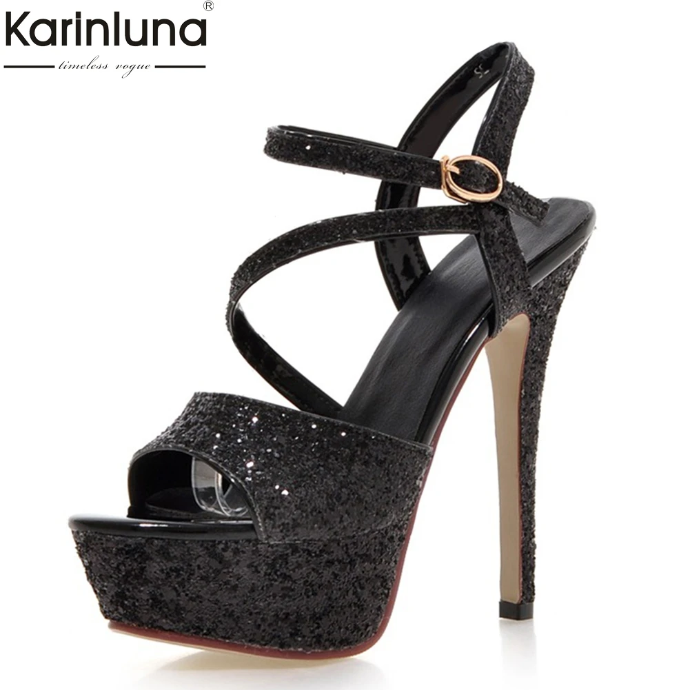 

Fashion Glitters Prom party wedding Sandals Woman Summer Party platform Thin High Heels Women Shoes Woman big Size 33-43