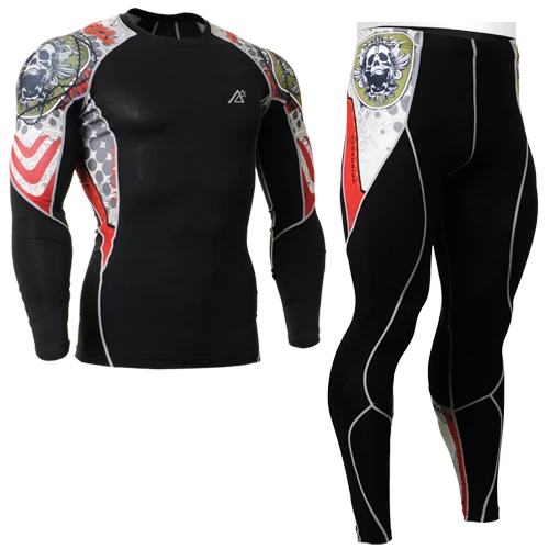 Мужские облегающие комплекты для бега, мужская Тонкая футболка с длинными рукавами+ длинные штаны, размер S-4XL - Цвет: Черный