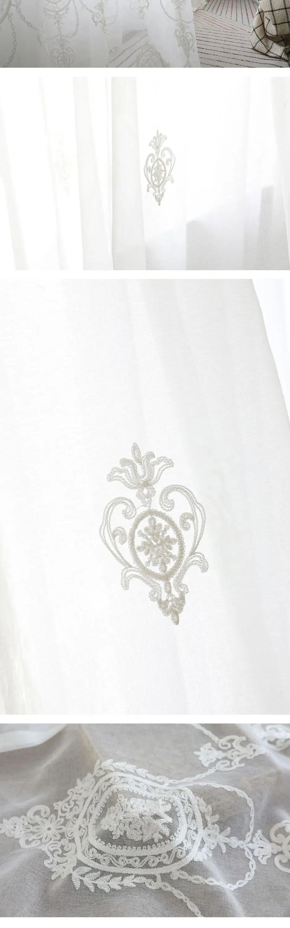 XH051 NAPEARL 1 Piece Floral Embroidery Tulle Curtains For Bedroom European Design Thread Fabric White Drops All Match Modern Elegant (2)