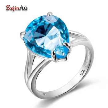 

Szjinao Hot Sale White Gold Color Wedding Engagement Water Drop Ring For Women Aquamarine Jewelry Female Factory Price