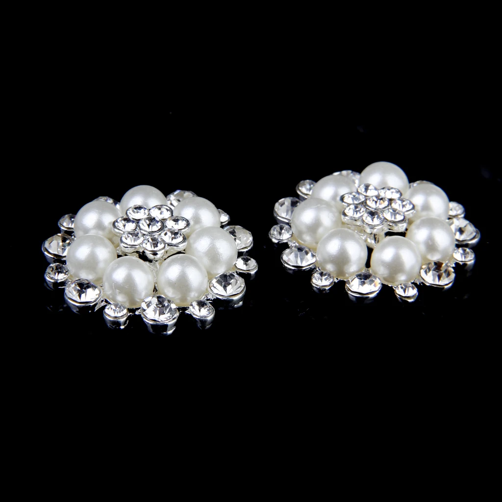 5 Pieces Crystal Rhinestone Pearl Flower Button Flatback DIY Sewing Craft 30mm