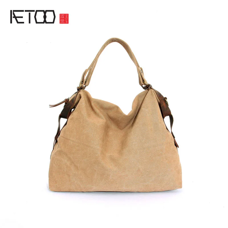 

AETOO Spring new canvas bag women's shoulder bag a generation to support mixed batch of art Fan