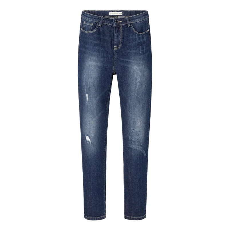 Женские прямые джинсы стрейч LEIJIJEANS рваные синие повседневные полной длины со