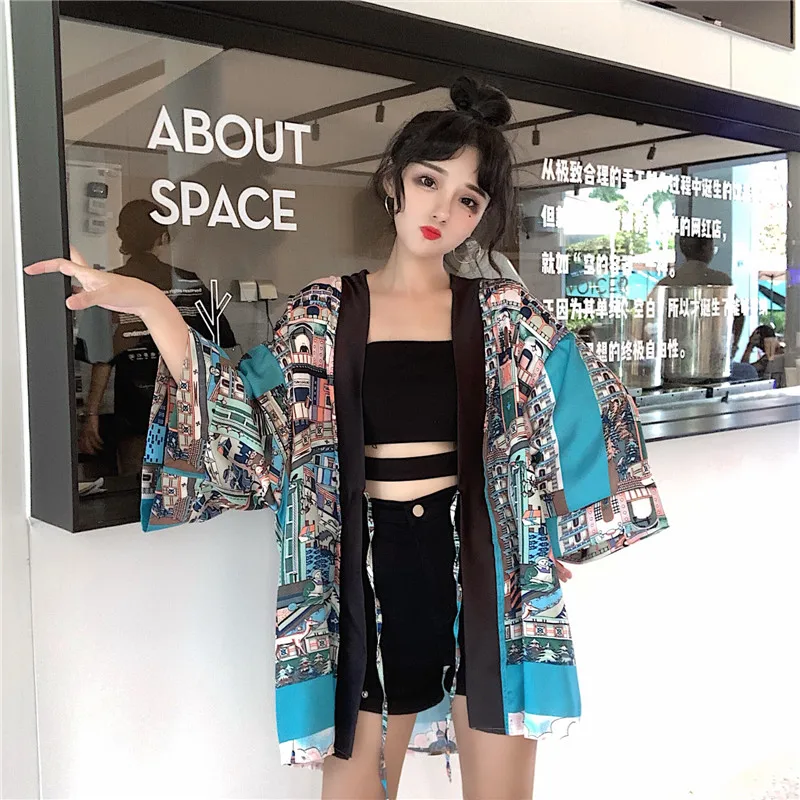 

Japanese Kimono Loose Bathrobe Harajuku Kimono Cardigan Haori Summer Trench Coats Sunscreen Clothing Japan Style Kimono Dress
