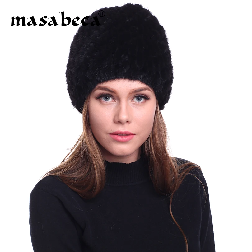 

2018 New Womens Beanies with Earmuffs Warm Winter Hats for Women Simple Design Color Mix Genuine Mink Fur Hats Girls Fur Bomber