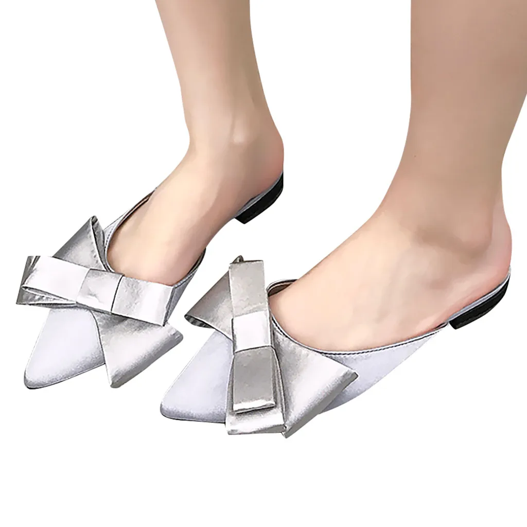 JAYCOSIN/ г.; женская обувь; милая обувь; женская обувь с острым закрытым носком на плоской подошве; однотонные Повседневные тапочки с бантом; простая удобная обувь