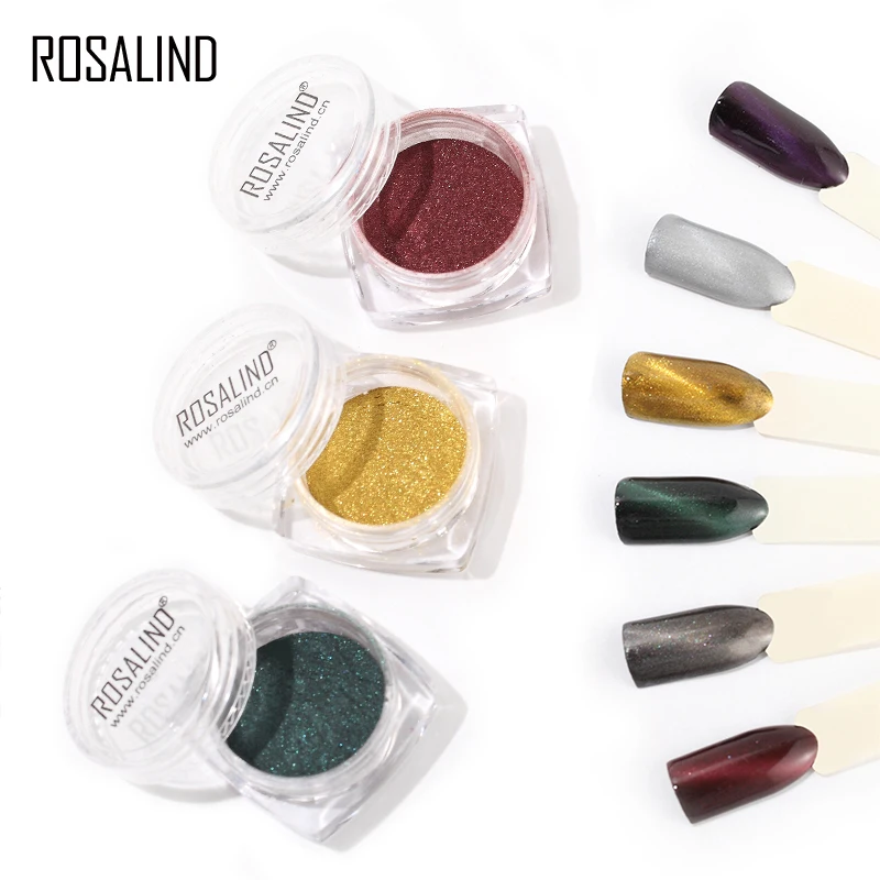 

ROSALIND New Cat Eye Nail Glitter Chrome Powder 3D Effect Nail Art Long-Lasting UV LED Decoration Spangles For Nails Dipping