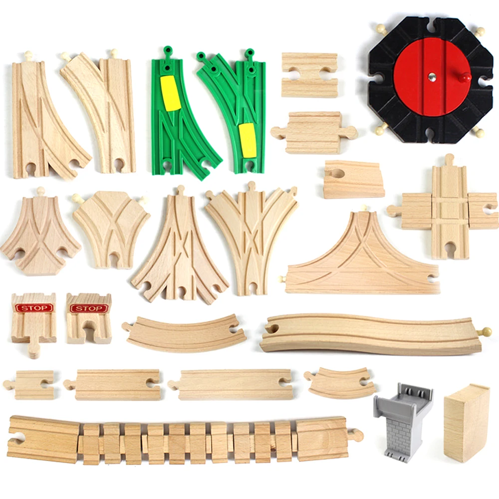 DIY Wooden Railway Track Toy Universal Accessories Competible for Thomas Track Educational Rail Train Toys for