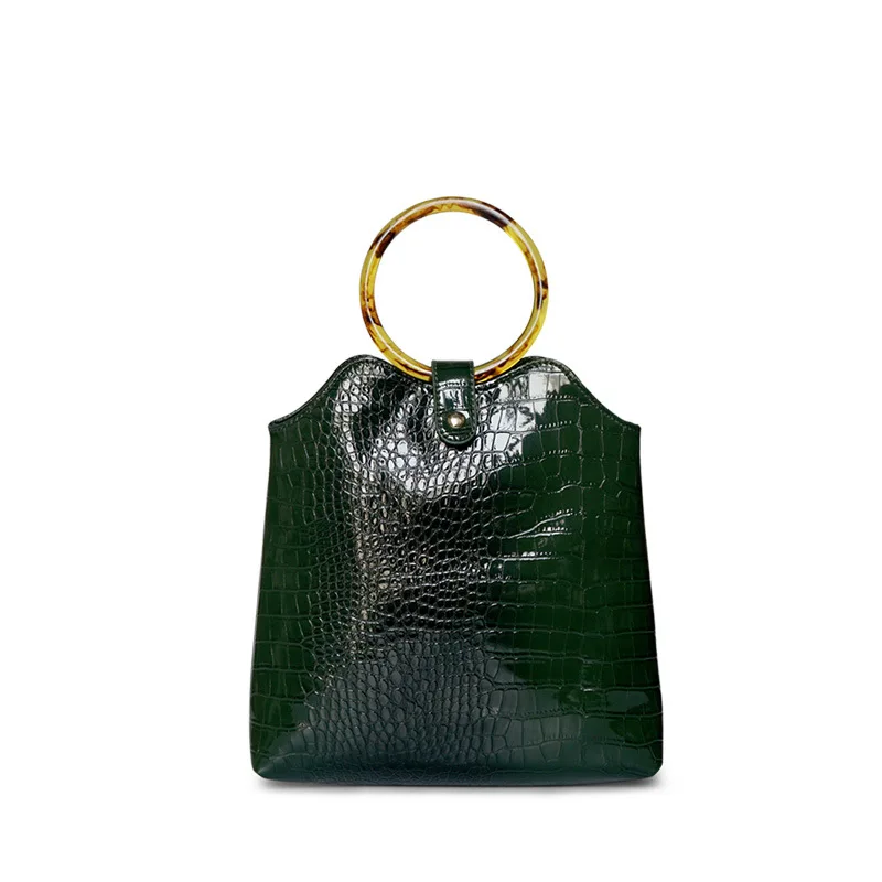

Fashion Alligator PU Leather Women's Handbag Vintage Acrylic Ring Handle Shell Bag Big Size Evening Clutch Bags Bolsa Feminina