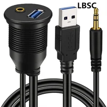 USB 3.0 & 3.5mm Car Mount Flush Cable 3.5mm+USB3.0 AUX Extension Dash Panel Waterproof Mount Cable For Car Boat and Motorcycle