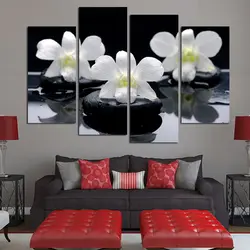 Горячие Продаем 4 панелей черный, белый цвет цветок холст для живописи в сочетании маслом висит на стене Бесплатная доставка Продвижение H070