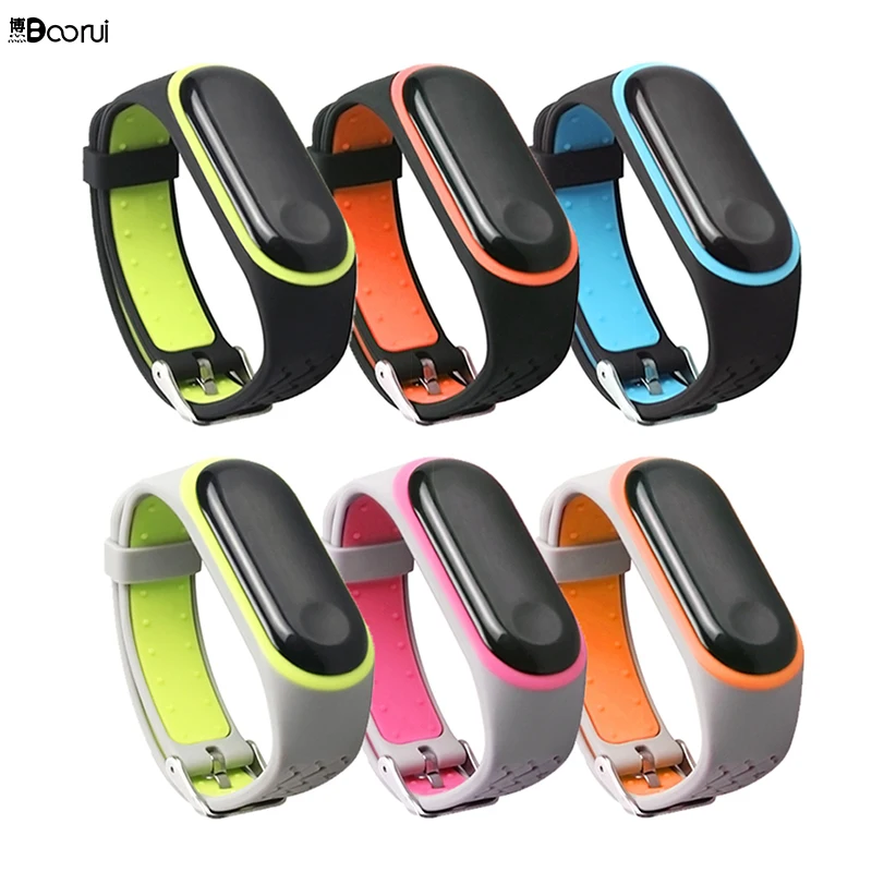 BOORUI силиконовый двойной цветной спортивный ремешок Miband 3 с защитой от потери