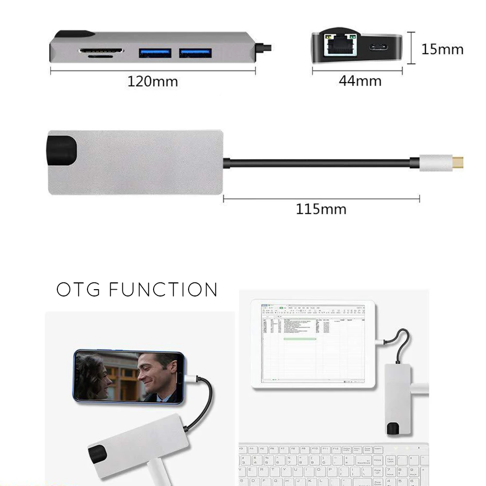 8 En 1 Tipo C a 2USB SD Micro SD LAN VGA HDMI adaptador USBC Centro ampliar PD base Dock de Carga 1