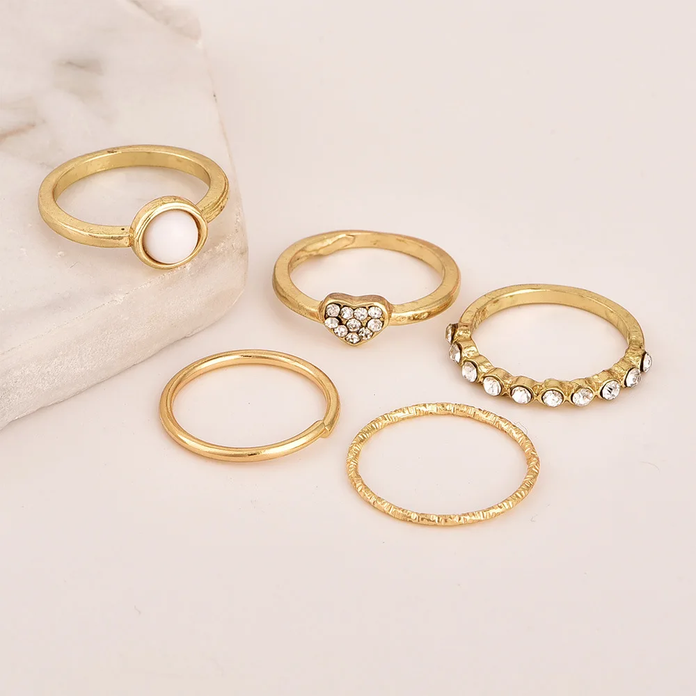 5 шт./компл. модный простой круг сердце кристалл Midi палец кольца набор для женская одежда в винтажном стиле открытый Бисер Круглый кончик сустава кольца