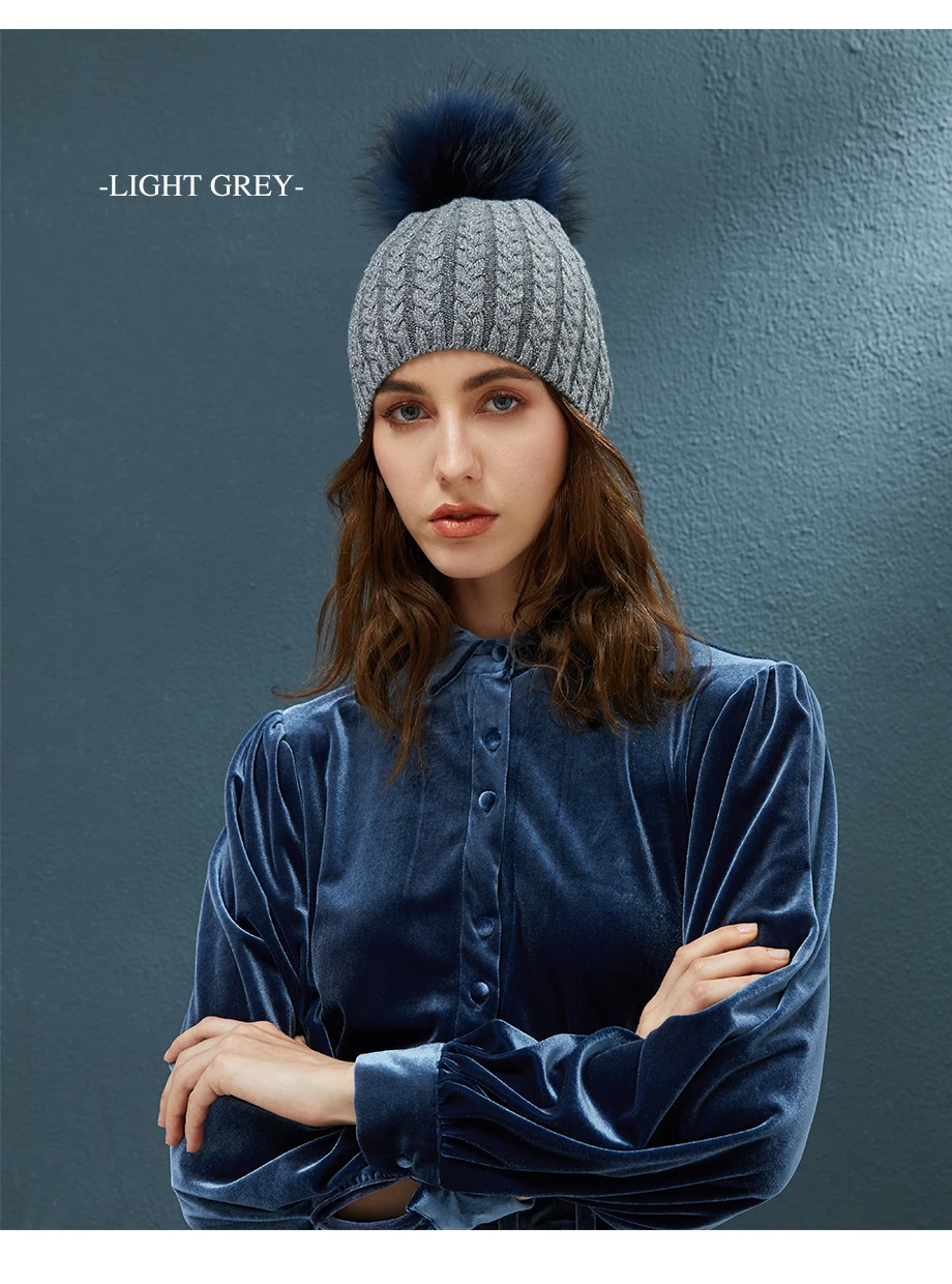 Winter Hats For Women Warm Beanie Real Fur Pompom Wool Hat Female Twist-Type Cap Bright Silk Beanies Women's Hat 5 Colors (12)