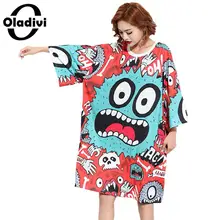Oladivi/брендовая одежда с модным принтом, большие размеры d, женское Повседневное платье, женские свободные летние новые платья, Длинный топ, рубашка, туника