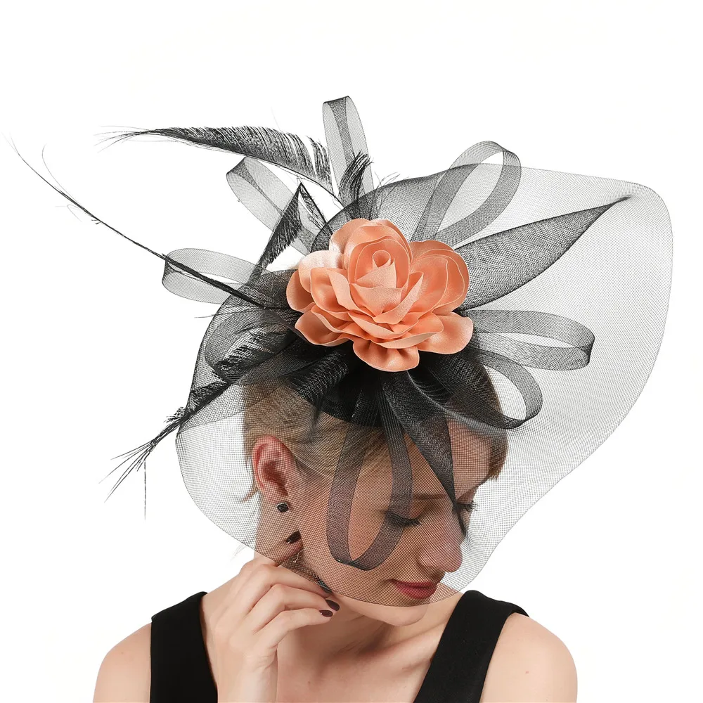 Elegant Black Big Fascinator Hat Women 