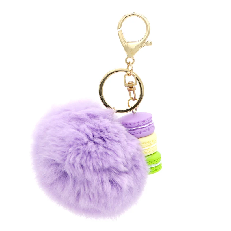 8cm Rabbit Fur Ball Keychain Car Key Ring Rex Bunny Pompom Macarons Key Chain Women Bag Charm