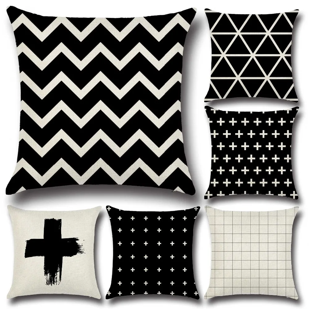 

Simple Black Ripple Lines Cross Geometry Cotton Linen Home Decor Sofa Office Pillow Cover Car Seat Pillowcase Cover