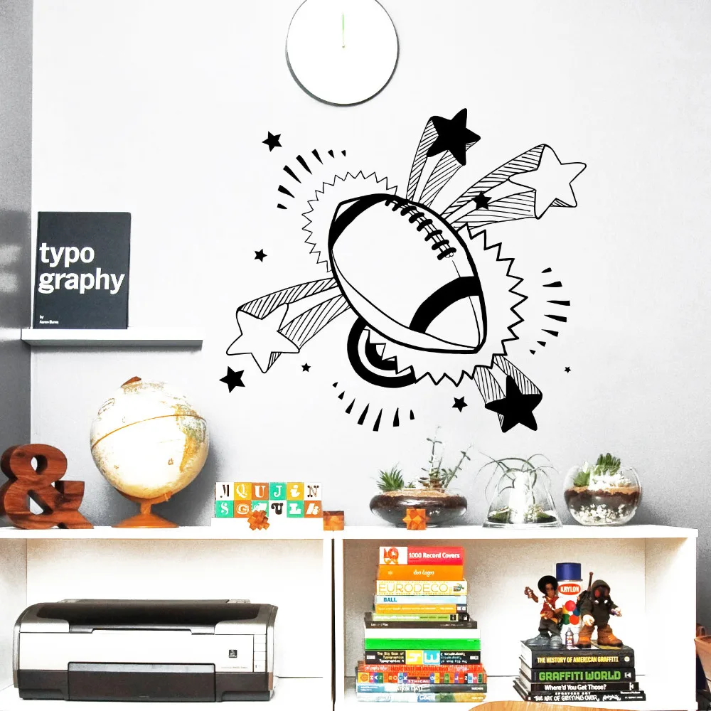Newest Creative Wall Decals Ball Rugby Sport Decal Nursery Boy Room Vinyl Removable Wall Sticker