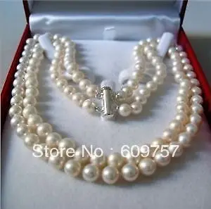Use Natural Pearl NECKLACES Natural beautiful jewelry 2Rows 17 WHITE FRESHWATER REAL PEARL NECKLACE 8 9MM