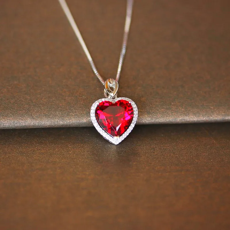 Heart Created Ruby Vintage pendants S925 Sterling necklace bridal wedding engagement bijouterie no chain pendant necklace silver pendant silver necklace charms