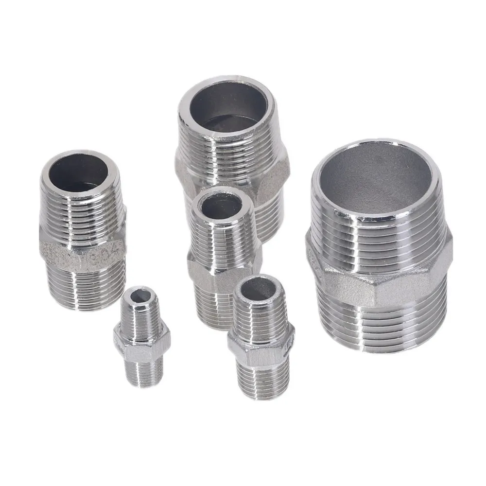 Macho a macho Hex pezón roscado reductor de tubería de acero inoxidable 304 DN6 DN8 DN10 1/8 ''1/4'' 3/4 \ Macho a macho Hex pezón roscado reductor de tubería de acero inoxidable 304 DN6 DN8 DN10 1/8 ''1/4'' 3/4 \