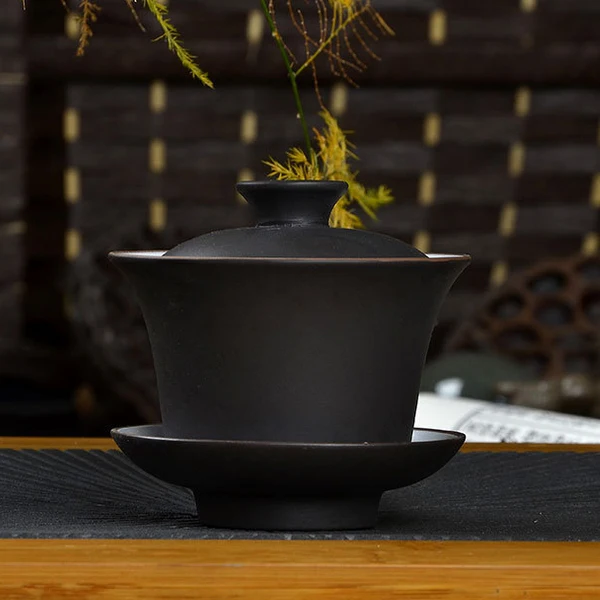 

High Quality Teaset Elegant Gaiwan Chinese Tea Cup purple clay tureen 120ml lid bowl saucer tea brew tea cup