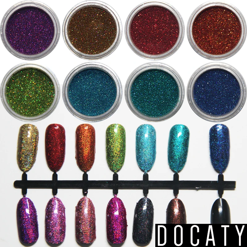 

Docaty 1 Box Holographic Powder Nail Art Uv Led Permanent Glitter Shimmer Dust DIY Manicure Glitter for Nails Accessories Design