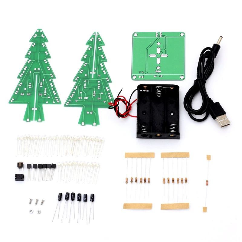 

7 Colors 3D Christmas Tree LED Flash DIY Kit Three-Dimensional Colorful RGB LED Circuit Kit Electronic Fun Suite Christmas Gift