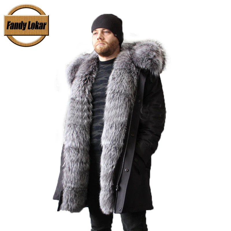 

Fandy Lokar Real Fur Parka Men Winter Jackets Nature Sliver Fox Fur Hooded Coat Real Rabbit Fur Lining Jacket Men Real Fur Coats