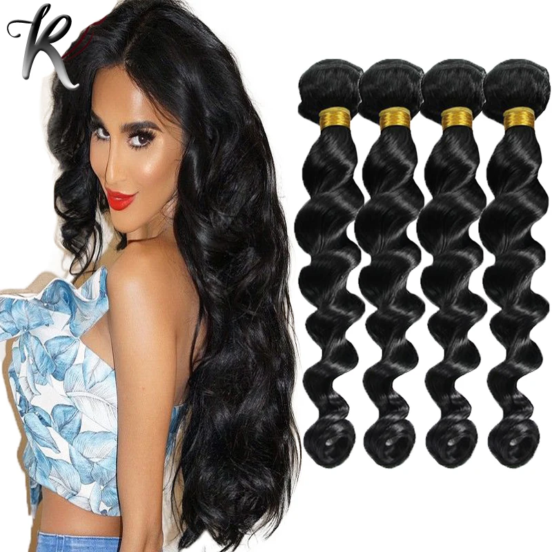 Loose Curls Indian Hair Weave 4pcs Jet Black 1 Loose Wave Indian Remy Virgin Hair Pure Black 