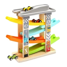 Детская игрушка машинка для детей от 3 до 6 лет, 4 мини-автомобиля, деревянный трек рампы гоночной игры, подходит для мальчиков и девочек