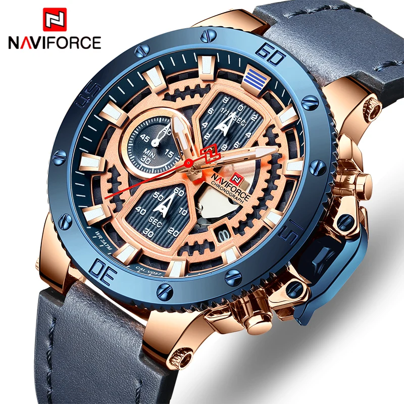 Kaufen NAVIFORCE Herren Sport Uhren Männer Top Marke Luxus Leder Quarz Automatische Datum Uhr Männlichen Armee Militär Wasserdichte Armbanduhr