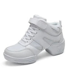 Танцевальная обувь; спортивные дышащие кроссовки с мягкой подошвой для женщин; Современная обувь для джазовых танцев; обувь для танцев из натуральной кожи на квадратном каблуке