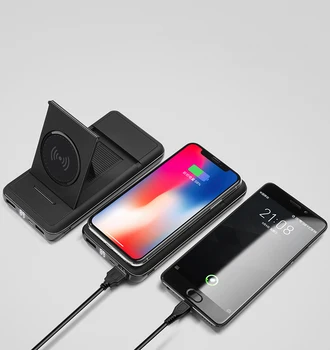 

10000mAh Power Bank 2 in 1 fast Qi Wireless Charger with Foldable Holder Stand for iphone XS max for Samsung S8 S9