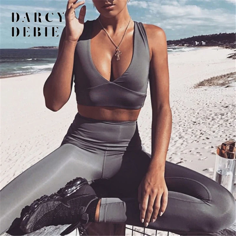 Darcydebie Activewear Йога комплекты рубашка Топ Штаны для занятий йогой Высокая Талия
