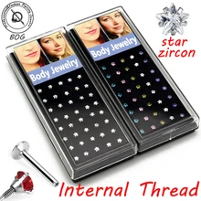 BOG-Lot 40 Pieces Internally Threaded Claw Set Zircon Crystal Star Labret Tragus Stud Piercing Jewelry