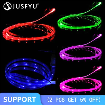 1M Smile Grow LED Micro USB Cable Light Noodle Flat Micro Usb Charger Cord for Samsung for HTC for iPhone 5 6S 7 8Plus X Android