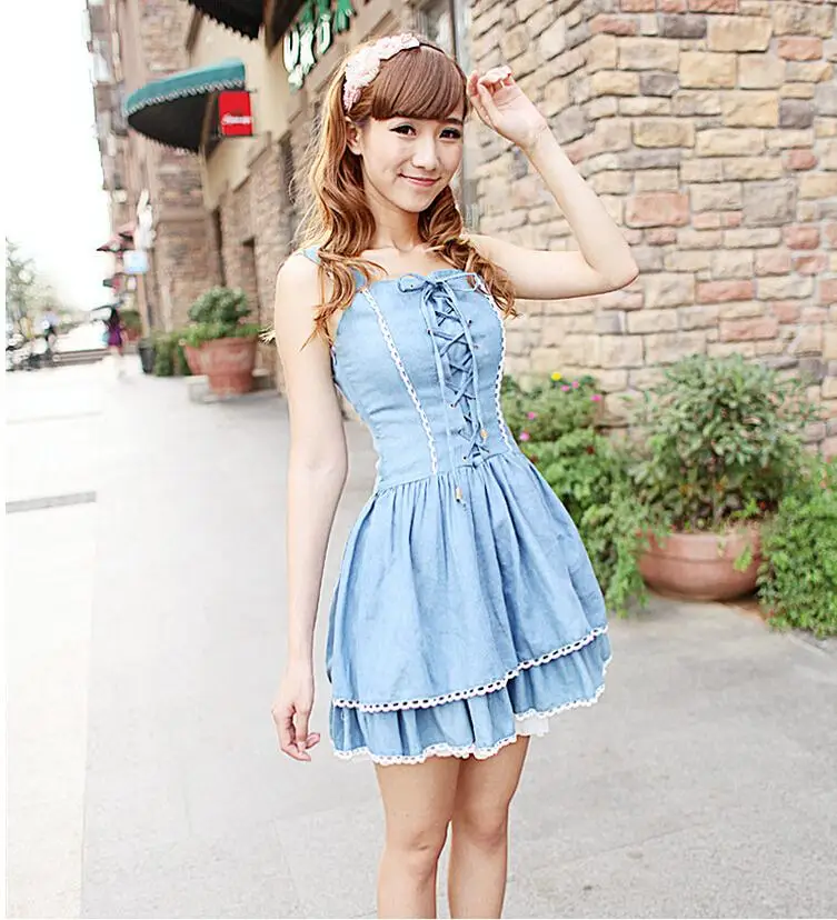 Ladies cute Denim dress lovely fresh blue summer dress Lolita stylein