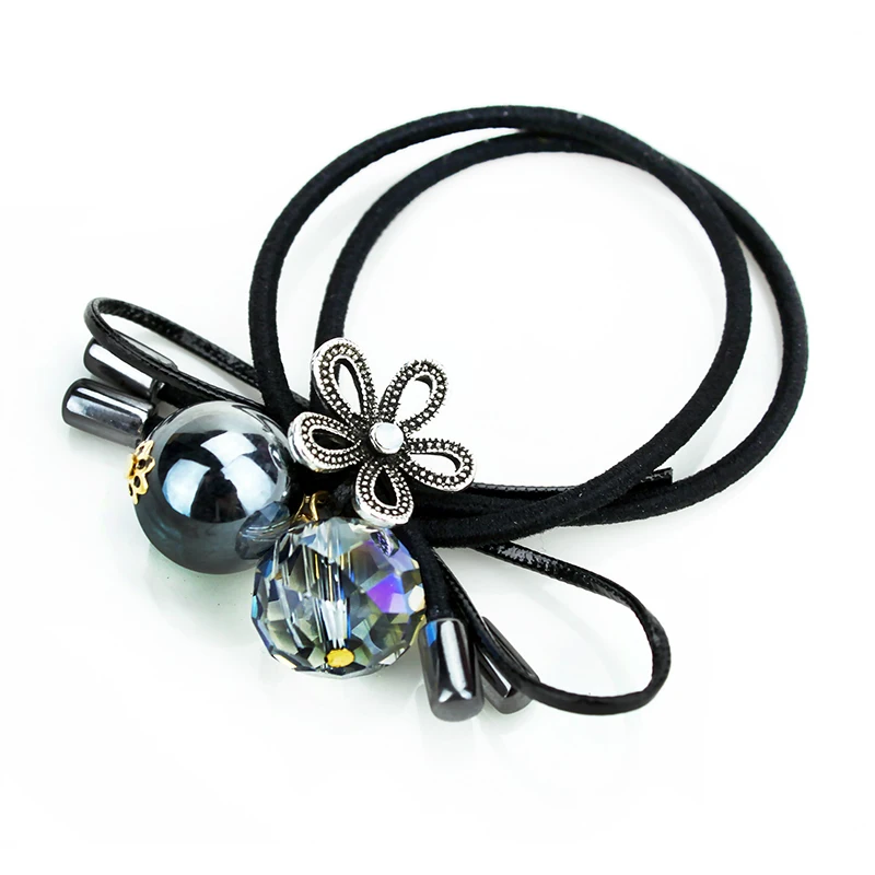 

Rhinestone Crystal Hair Ties Fashion Flower Pearls Hair Rope For Women Girls Elastic Hair Bands Ponytail Holder Accessories